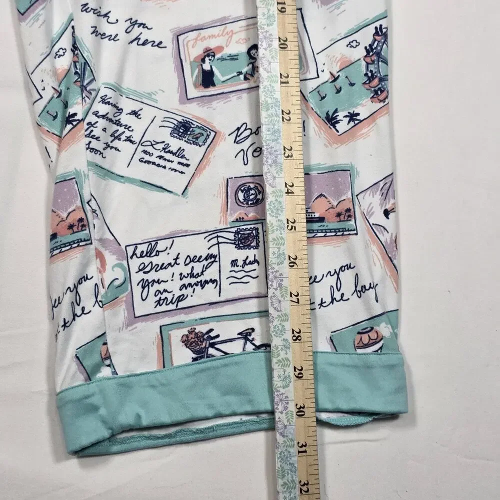 Munki Munki Bon Voyage Pajama Set Women’s Large Button Front Travel Print